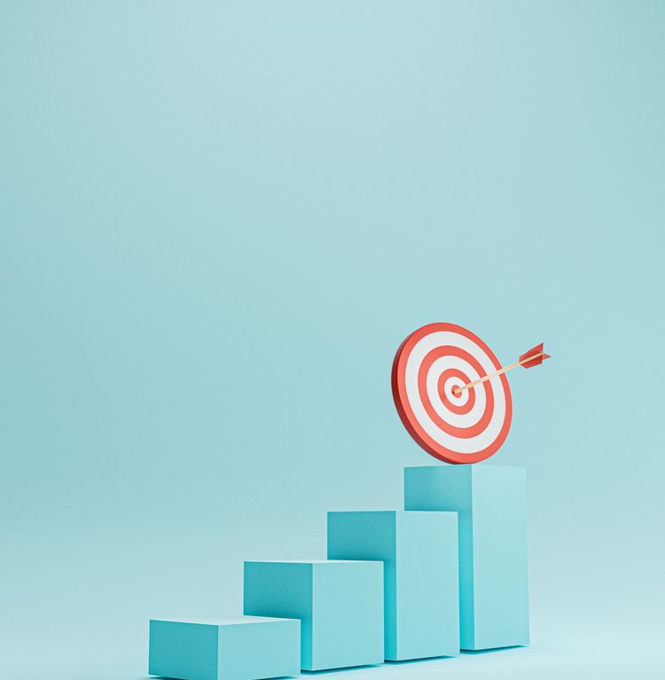 Dartboard with arrow on increasing bar graph for enhance setup b